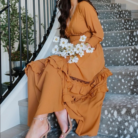 Baltic Born Dresses & Skirts - Baltic Born Pippa Ruffle Maxi Dress in Camel